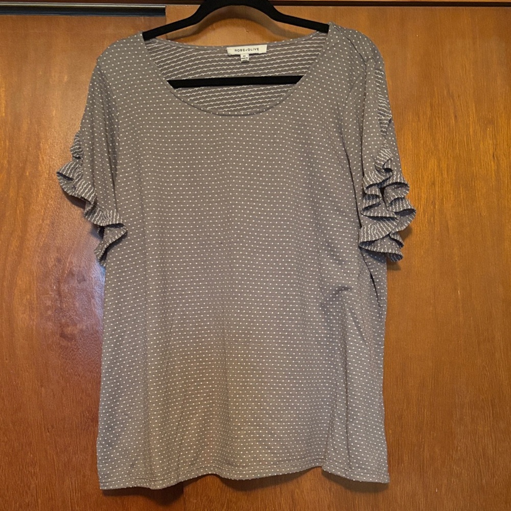 Rose & Olive Polka Dot Ruffle Sleeve Top